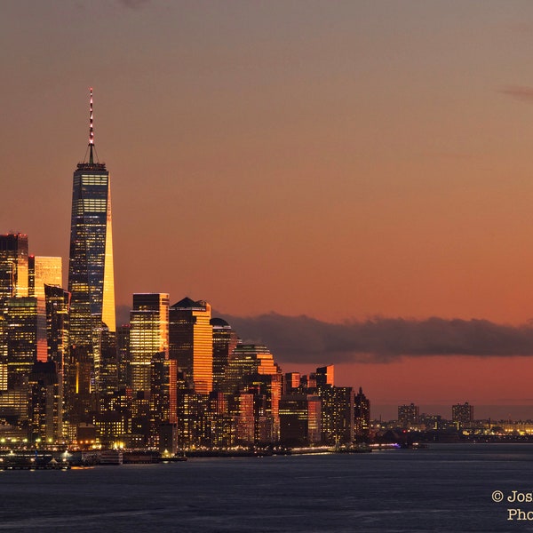 Lower Manhattan Freedom Tower New York City Skyline Sunset Photograph World Trade Center Night Photography Hudson River Weehawken New Jersey