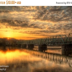 New Hope Lambertville Bridge at Sunrise Landscape Photography Delaware River Morning Light Reflection Bucks County Photography Pennsylvania