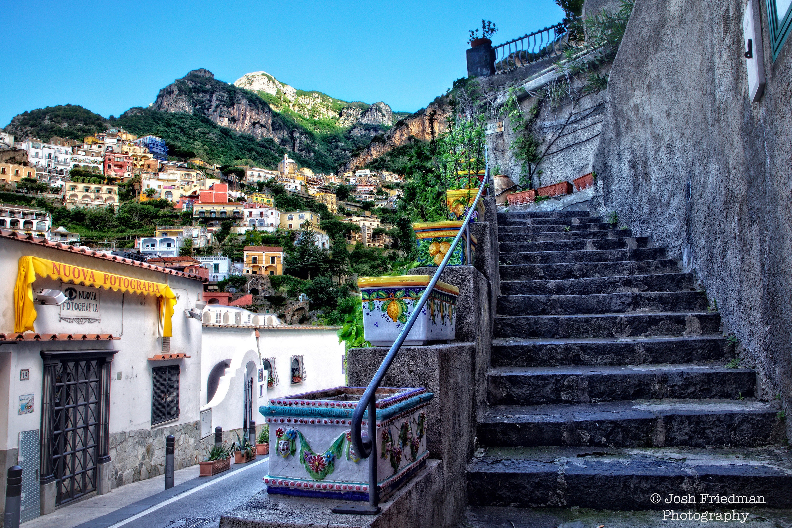Positano Italy Travel Photograph Stairs Staircase Mountains Cliffs via  Cristoforo Colombo Amalfi Coast Landscape Photography Architecture 