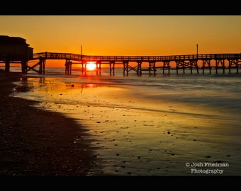 Myrtle Beach Sunrise Cherry Grove Pier Photograph Beach Morning Sun Sand Fishing Pier South Carolina Atlantic Ocean Print Sand Orange Sky