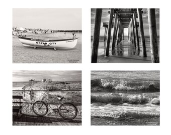 Jersey City New Jersey Black and White Photograph Print Set Lifeguard Boat Fishing Pier Boardwalk Bicycle Waves Jersey Shore Photography