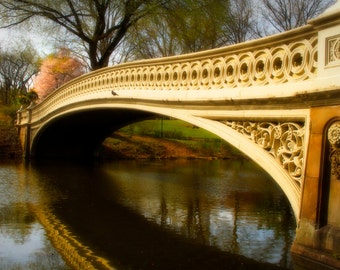 Bow Bridge in Spring, Central Park, New York City, Landscape Photograph, Manhattan, Color Photography, Zen Home Decor,  Wall Art, Beige