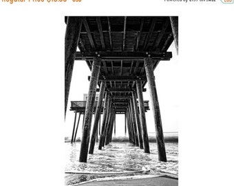 Black and White Beach Photograph Ocean City New Jersey Shore Under the Fishing Pier Monochrome Waves Beach Decor Waves Summer Wall Art Print