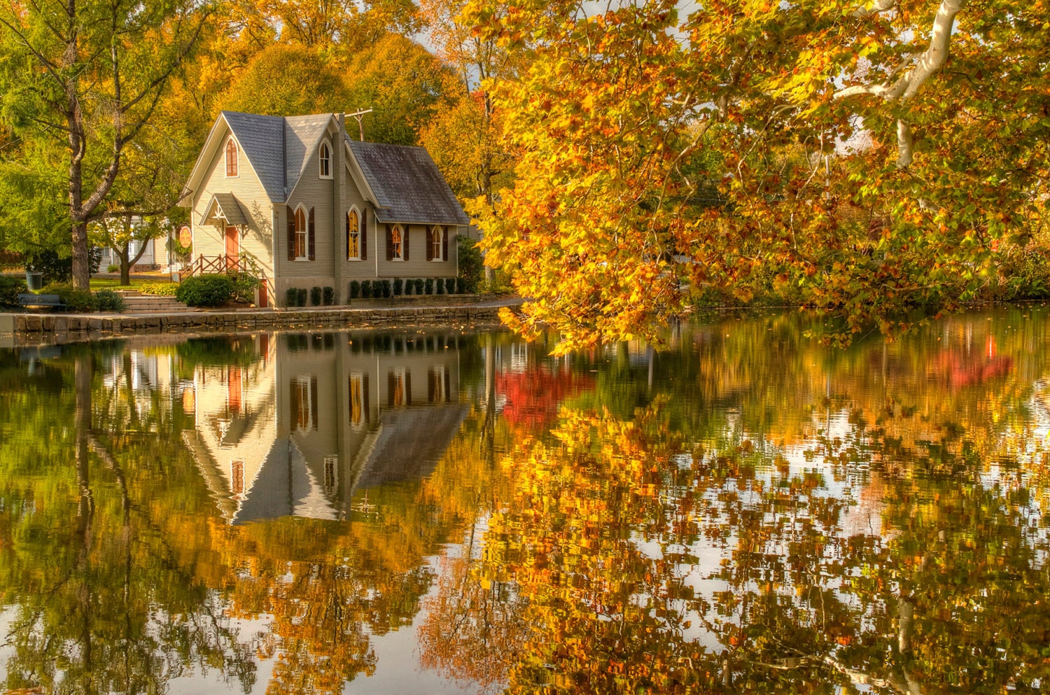 Lake Afton Old Library Autumn Landscape Photograph Fall Etsy