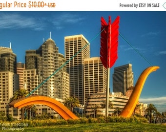 Cupid's Span Sculpture San Francisco Photograph Bow and Arrow Embarcadero San Francisco Skyline Photography California Morning Light Print