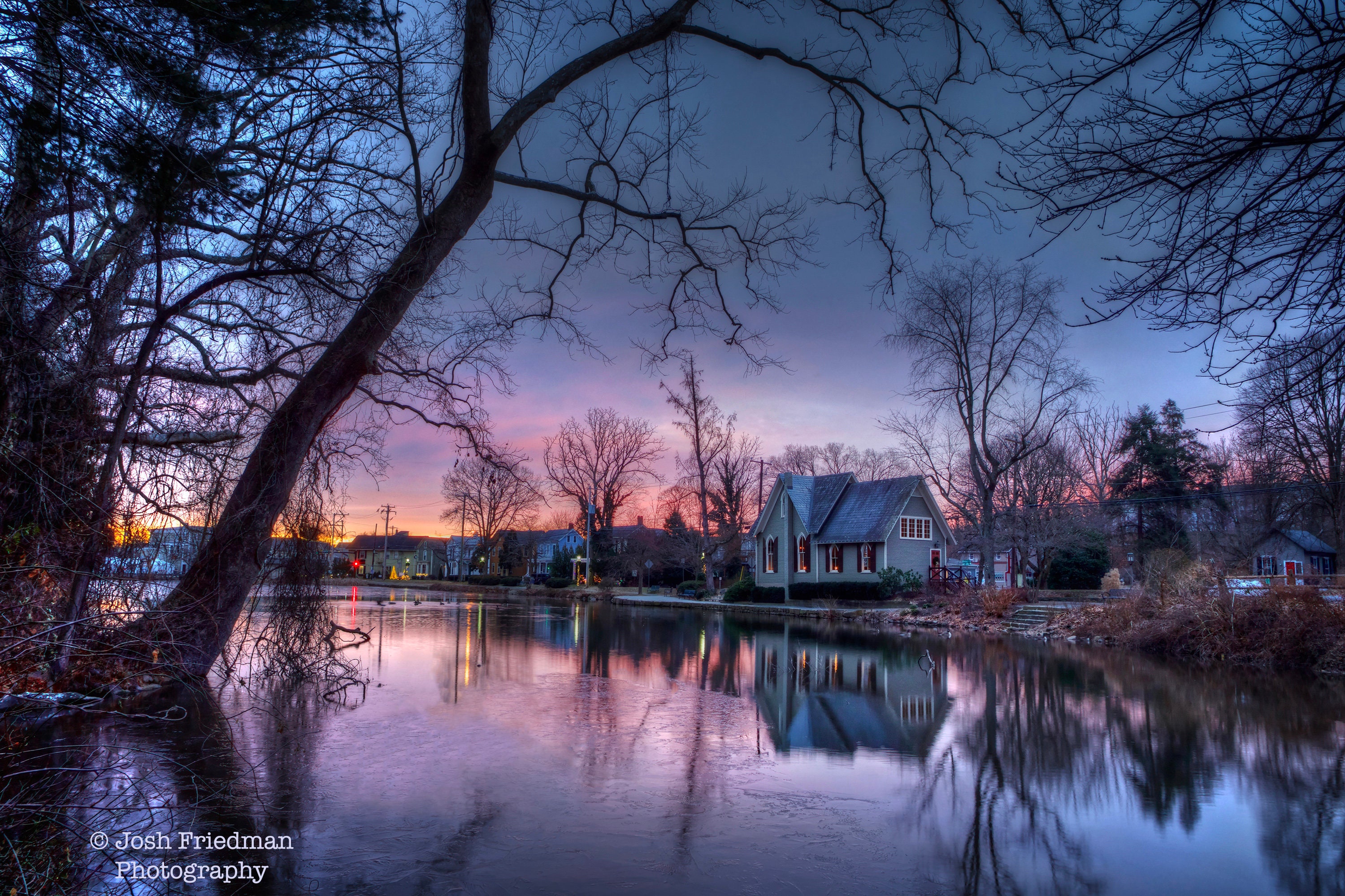 Lake Afton and Old Library with Pink and Purple Sky Landscape