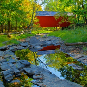 Covered Bridge Photo Set, Landscape Photography, Seasons, Historic Bridges, Color photographs, Bucks County, Pennsylvania, Home Decor, Art image 3