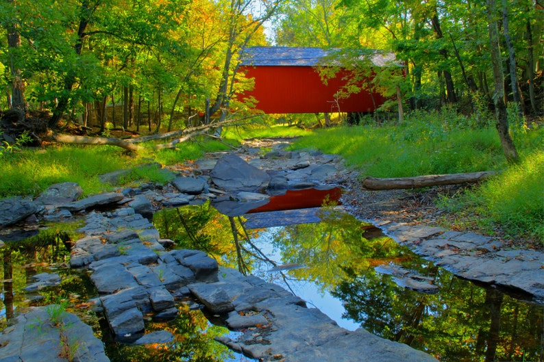 Covered Bridge Photo Set, Landscape Photography, Seasons, Historic Bridges, Color photographs, Bucks County, Pennsylvania, Home Decor, Art image 3