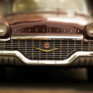 Studebaker Vintage Car Photograph Automobile Front Grille 1960s Burgundy Color Photography Man Cave Car Lover image 1