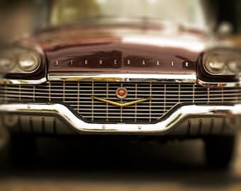 Studebaker Vintage Car Photograph Automobile  Front  Grille 1960s Burgundy Color Photography Man Cave Car Lover