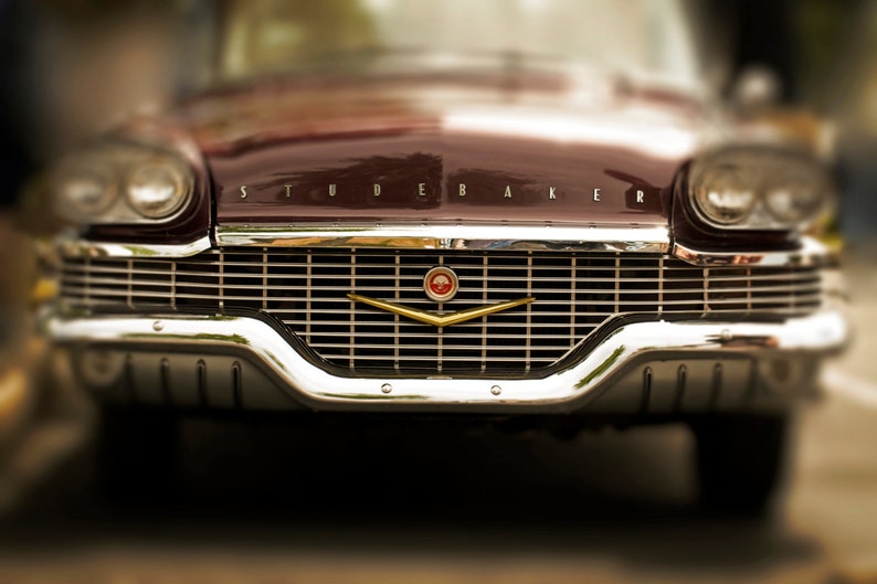 Studebaker Vintage Car Photograph Automobile Front Grille 1960s Burgundy Color Photography Man Cave Car Lover image 1