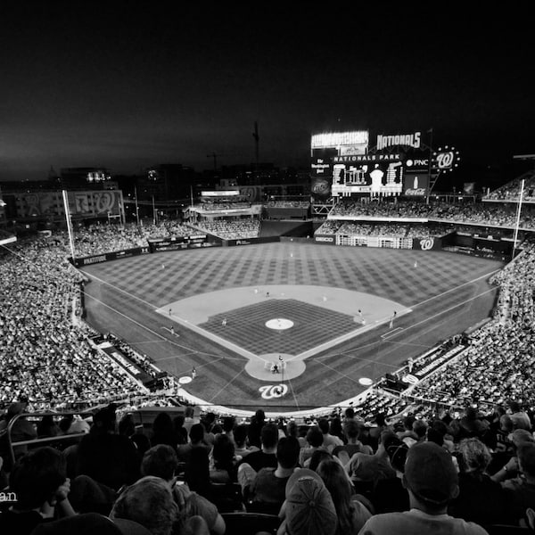 Nationals Park Baseball Photograph Washington Nationals Stadium Black and White Photography Washington, D.C. Baseball Fan Gift Night