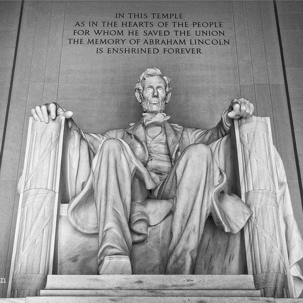 Lincoln Memorial Black and White Photograph Washington DC Abraham Lincoln Statue Sculpture Monument Interior Marble Shrine Photography