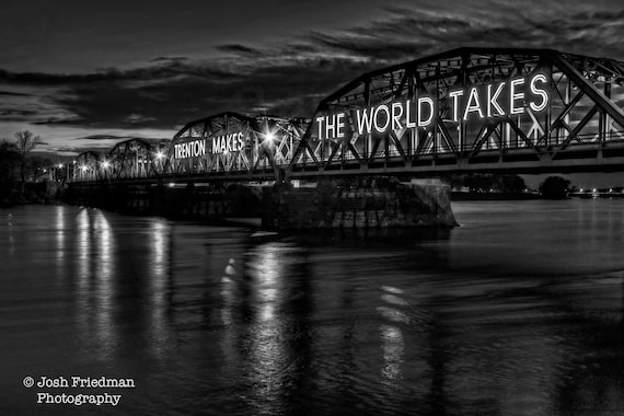 Trenton Makes Bridge at Twilight Black and White Photograph