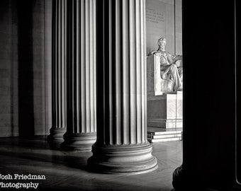 Lincoln Memorial Photograph, Washington DC Print, Black and White Photography, Columns, Abraham Lincoln, Statue, Monument, United States