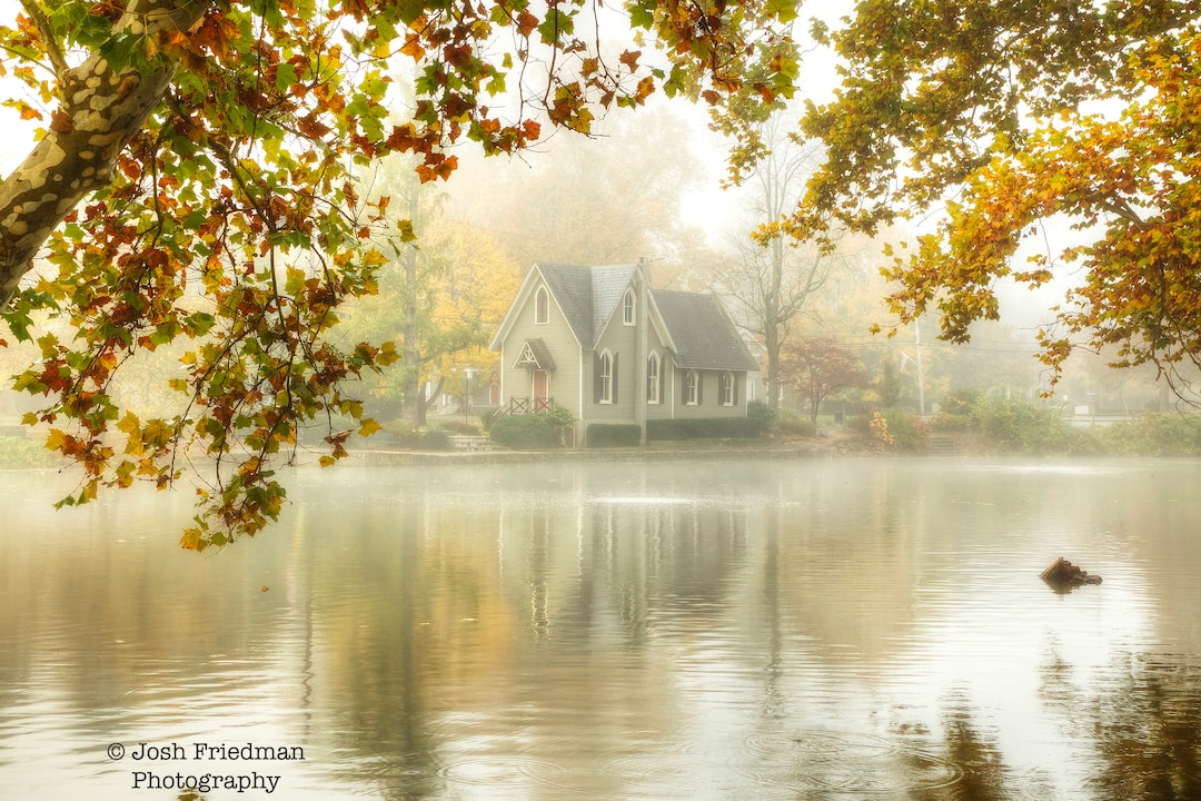 Lake Afton Old Library Autumn Fog Photograph Fall Foliage Bucks County