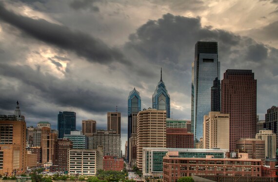Philadelphia Skyline With Storm Clouds Color Photograph Etsy Philadelphia Skyline With Storm Clouds Color Photograph Etsy