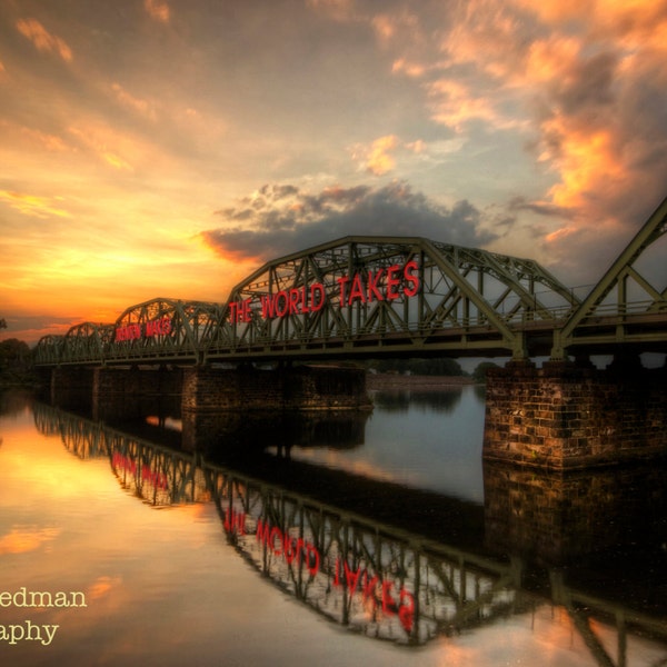 Trenton Makes Bridge at Sunset Fine Art Photograph Reflection Delaware River New Jersey Bucks County Pennsylvania Lower Trenton Bridge Art