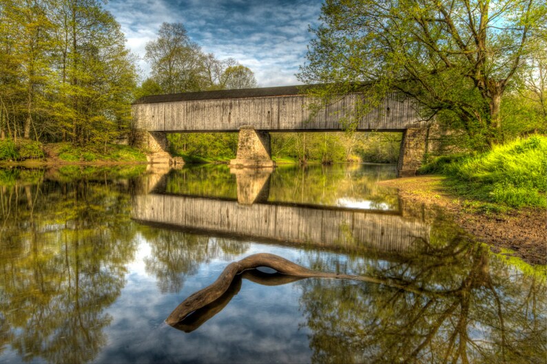 Covered Bridge Photo Set, Landscape Photography, Seasons, Historic Bridges, Color photographs, Bucks County, Pennsylvania, Home Decor, Art image 2