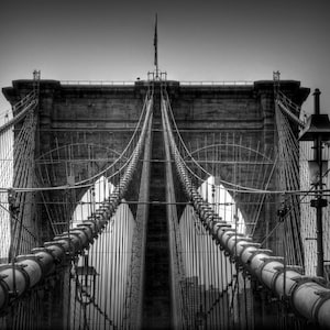 Fotografía del puente de Brooklyn, Nueva York, blanco y negro, fotografía monocromática, impresión de arte mural, arquitectura, decoración del hogar, Manhattan