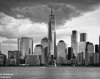 Lower Manhattan New York City Black and White Photograph NYC Skyline Freedom Tower Financial District World Trade Center Photography FiDi