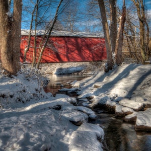 Covered Bridge Photo Set, Landscape Photography, Seasons, Historic Bridges, Color photographs, Bucks County, Pennsylvania, Home Decor, Art image 5