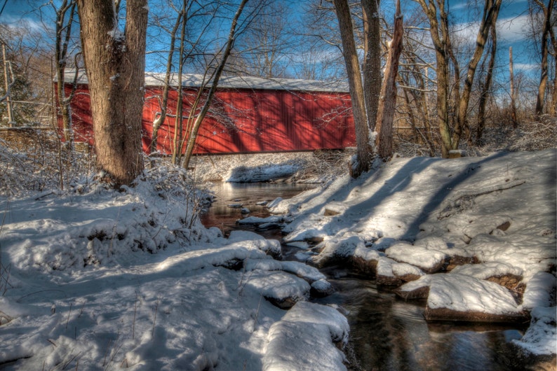 Covered Bridge Photo Set, Landscape Photography, Seasons, Historic Bridges, Color photographs, Bucks County, Pennsylvania, Home Decor, Art image 5