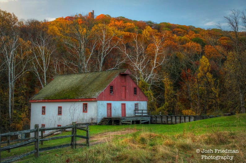 Bowman's Hill Tower Autumn Landscape Photograph Thompson-Neely Mill Fall Foliage Bucks County Photography New Hope Pennsylvania Rust Trees image 1