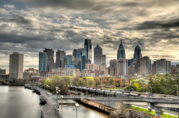 Philadelphia Skyline With Clearing Storm, Color Photograph, Urban