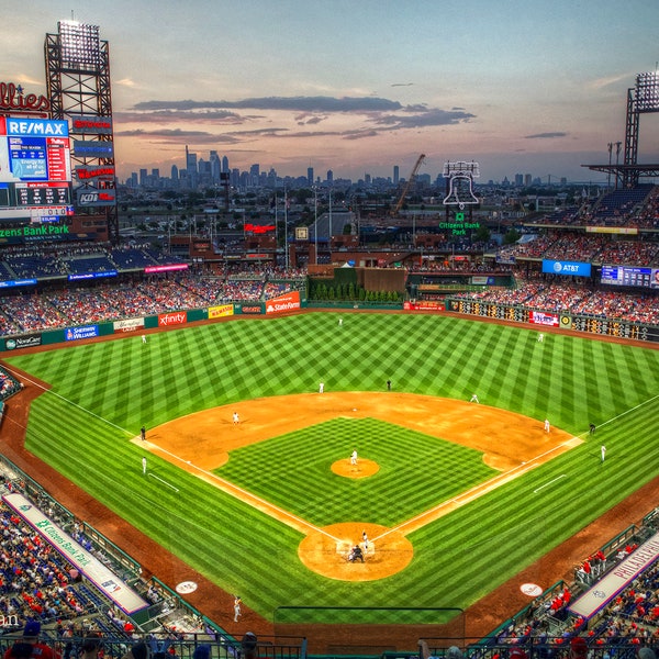 Philadelphia Phillies Citizen's Bank Park Photograph Baseball Stadium Print Fan Gift Philadelphia Skyline Photography Night Man Cave Field