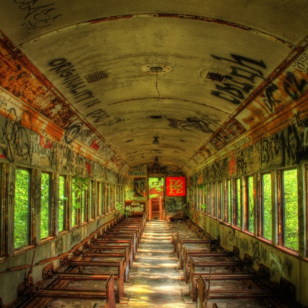 Abandoned Train Graffiti Color Photograph Lambertville New Jersey Rust Windows Words Decor HDR Grunge Photograph Wall Art Love Originality