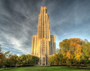 Cathedral of Learning in Autumn, University of Pittsburgh, Fine Art Photograph, PITT, Fall Foliage, Architecture,  Wall Art Print
