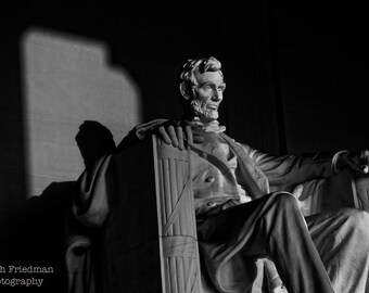 Lincoln Memorial, Black and White Photograph, Washington, D.C., Abraham Lincoln, U.S.A., President, Civil War, Gray, Shadow, Monochrome Art