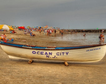 Ocean City Beach Photography New Jersey Shore Lifeguard Boat Sand Summer Afternoon Color Photograph Art Print  Home Decor