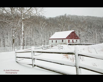 Bowman's Hill and Thompson-Neely Mill Winter Landscape Photograph Fresh Snow Bucks County Photography New Hope Pennsylvania Historic