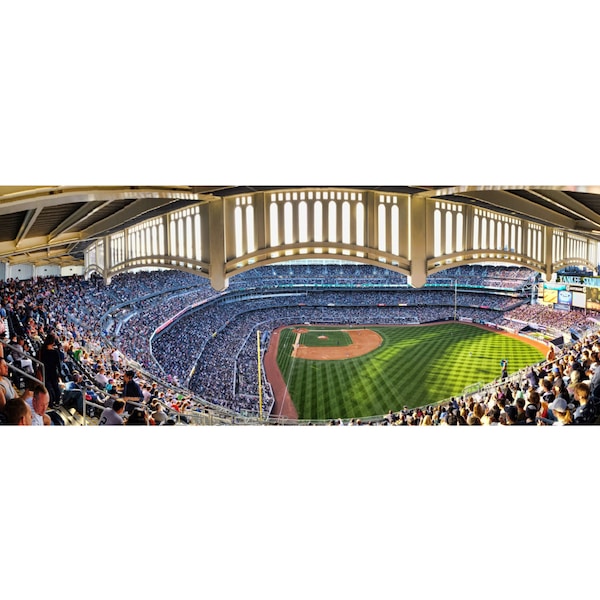 Yankee Stadium Panoramic Photograph Baseball Derek Jeter Final Season 2014 Facade Grandstand Green Blue Color Photograph Wall Art Print
