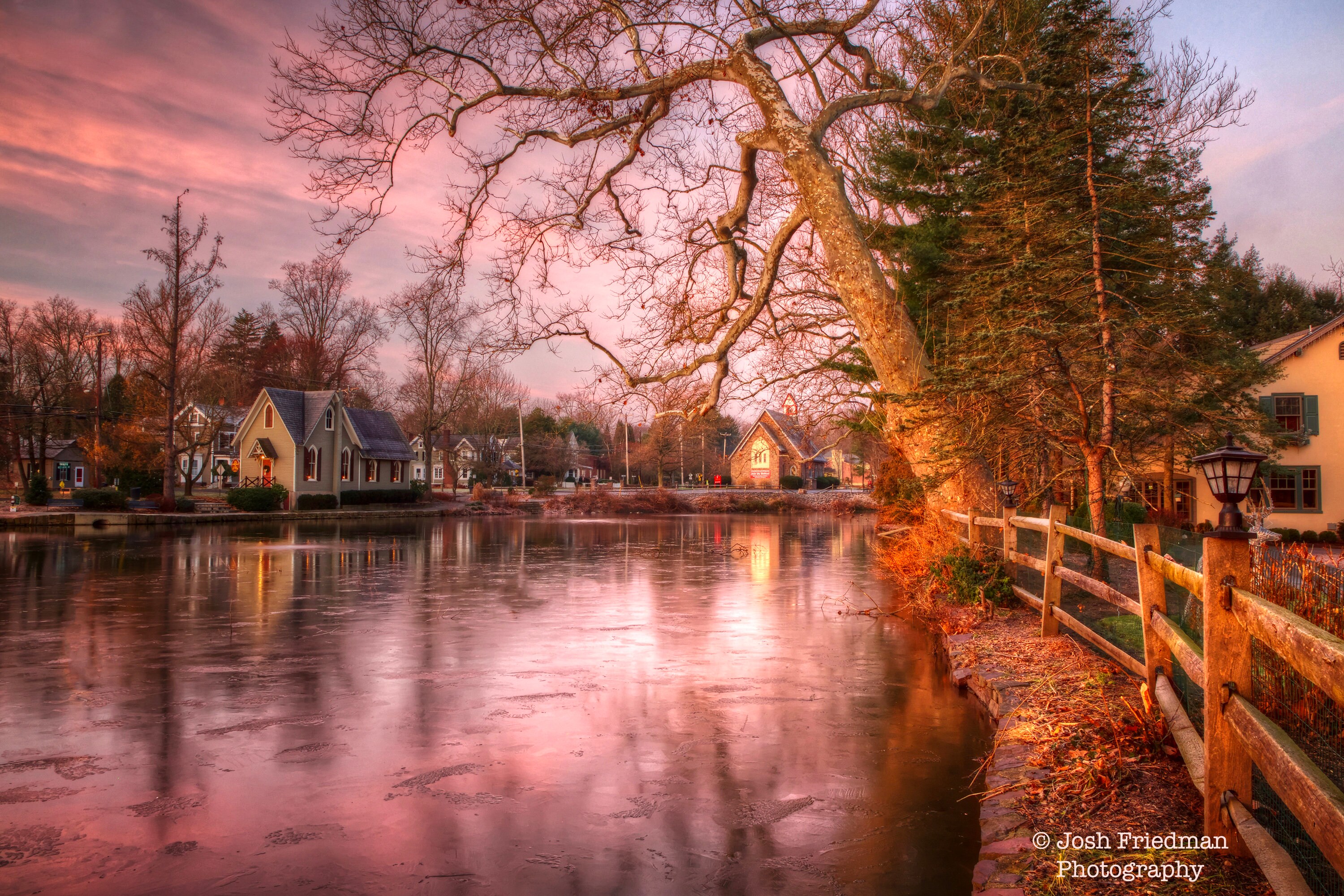 Lake Afton and Old Library With Pink Morning Sky Landscape Etsy