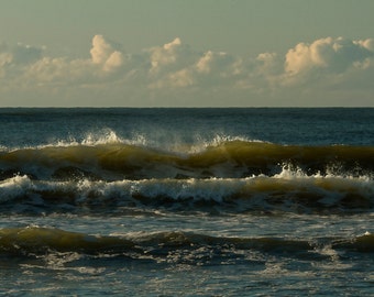 Waves Jersey Shore Nature Photograph Beach Decor New Jersey Summer Light Sky and Clouds Ocean Photography Morning Crashing Waves