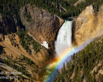 Lower Yellowstone Falls with Rainbow Landscape Photograph Yellowstone National Park Waterfall Fine Art Photography Grand Canyon River Decor