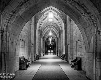 Cathedral of Learning, University of Pittsburgh, Black and White Photograph, PITT, Interior, Architecture, Monochrome, Wall Art Print, Gray