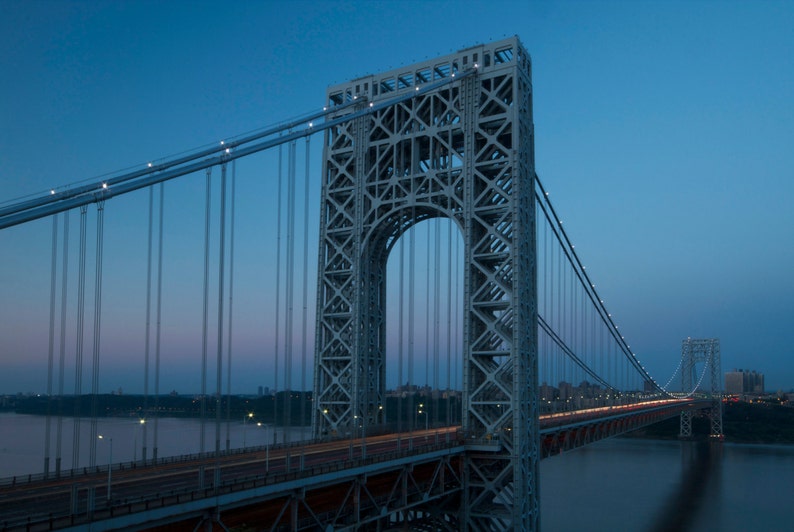 George Washington Bridge Sunset Photograph New York City Fort Lee New Jersey Washington Heights Bronx Blue Sky Night PhotographyTwilight image 2