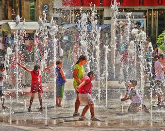 Children Playing in Fountain Color Photograph Joy Happy Summer Fine Art Photograph Colorful Water Art Print Hollywood California