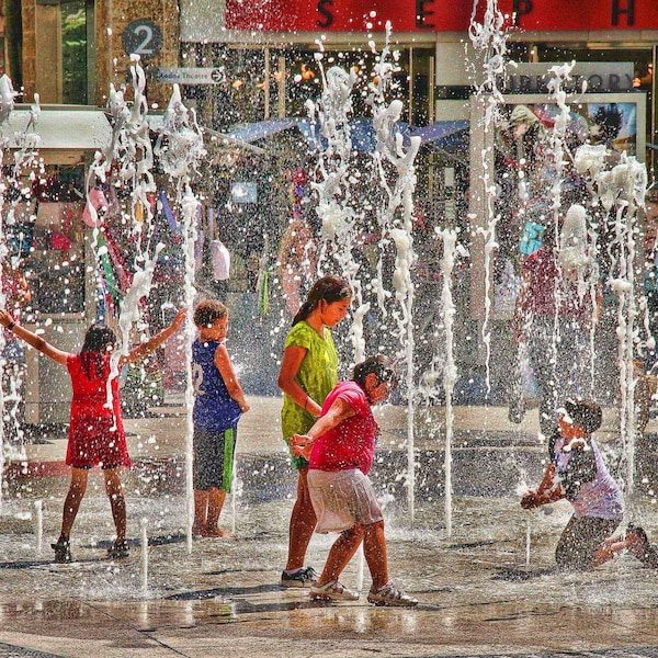 Children Playing in Fountain Color Photograph Joy Happy Summer Fine Art Photograph Colorful Water Art Print Hollywood California