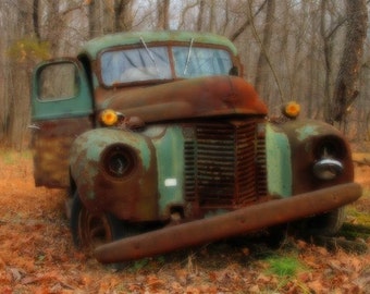 Rusty Old Green International Truck Color Photograph Autumn Landscape Photography Rustic Shabby Bucks County Pennsylvania Past Its Prime