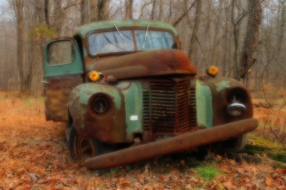 Rusty Old Green International Truck Color Photograph Autumn Landscape Photography Rustic Shabby Bucks County Pennsylvania Past Its Prime