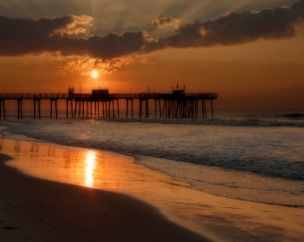 New Jersey Shore Sunrise Photograph Margate Pier Landscape Photography Beach Atlantic Ocean Summer Morning Gold Waves Sky Clouds Sun