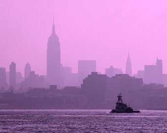 Pink New York City Morning Photograph Silhouette Empire State Building Manhattan Skyline NYC Fine Art Photography Hudson River Skyscrapers