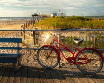 Ocean City New Jersey Shore Bicycle Beach Photograph Summer Sand Boardwalk Fishing Pier Americana Red Bike Jersey Shore Photography Print