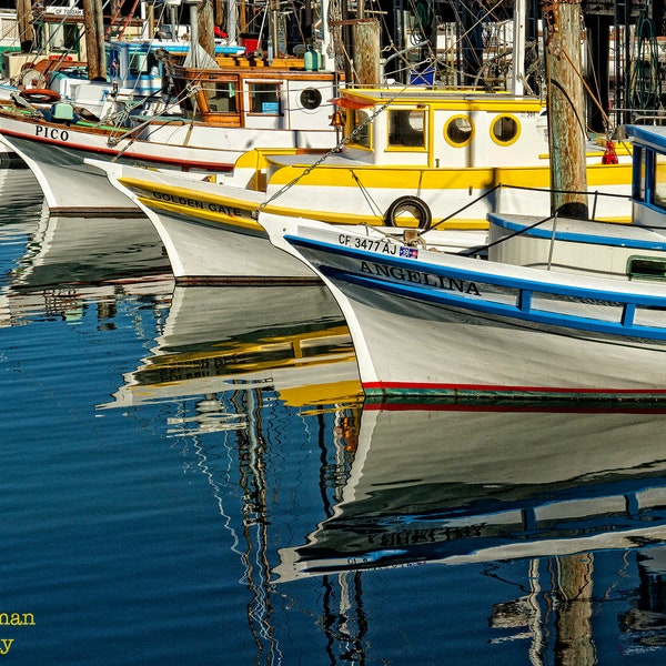Fishing Boats in Fisherman's Wharf Photograph San Francisco Photography Colorful Boats and Reflection Bay California Morning Light Pier