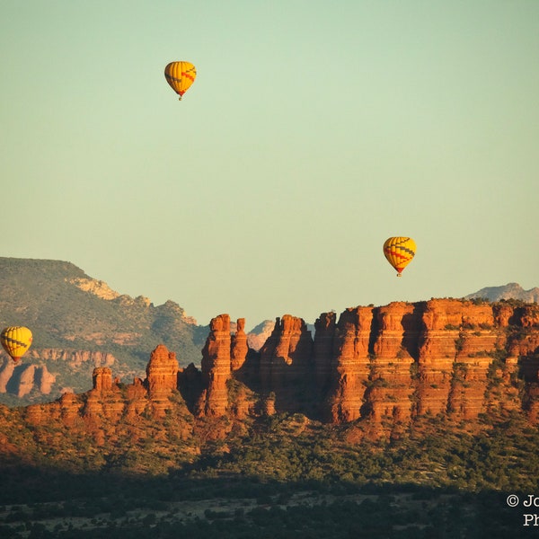 Sedona Hot Air Balloons Photograph View from Airport Mesa After Sunrise Butte Red Rock Formation Landscape Photography Morning Light Print